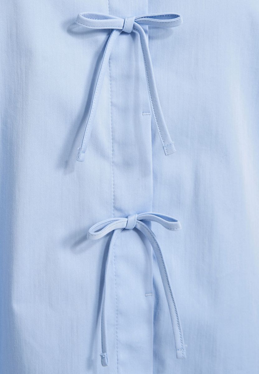 shirt blouse with deco bow tie placket 1/1 sleeve