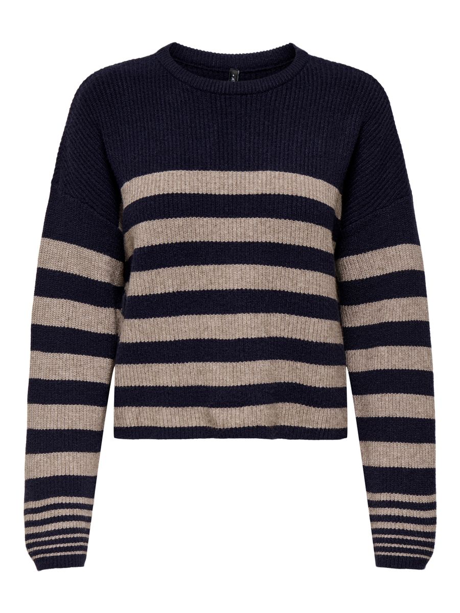ONLKATIA LS RIB STRIPE O-NECK CC KNT