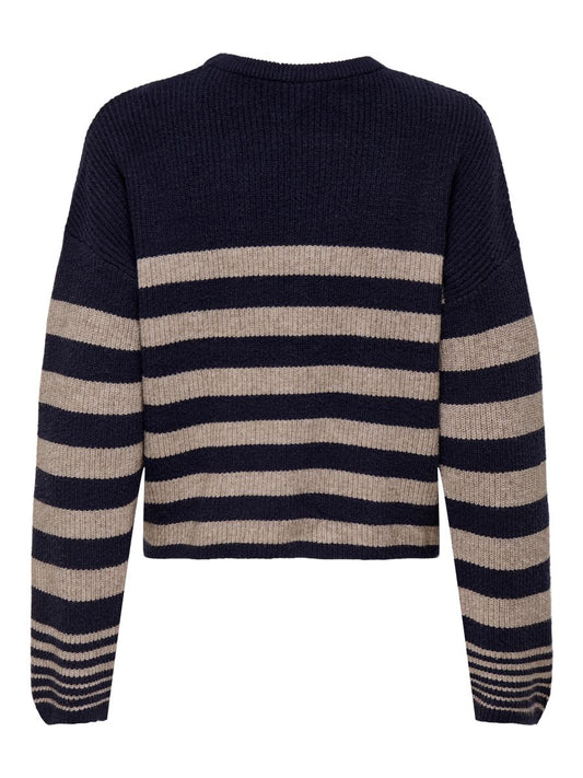 ONLKATIA LS RIB STRIPE O-NECK CC KNT