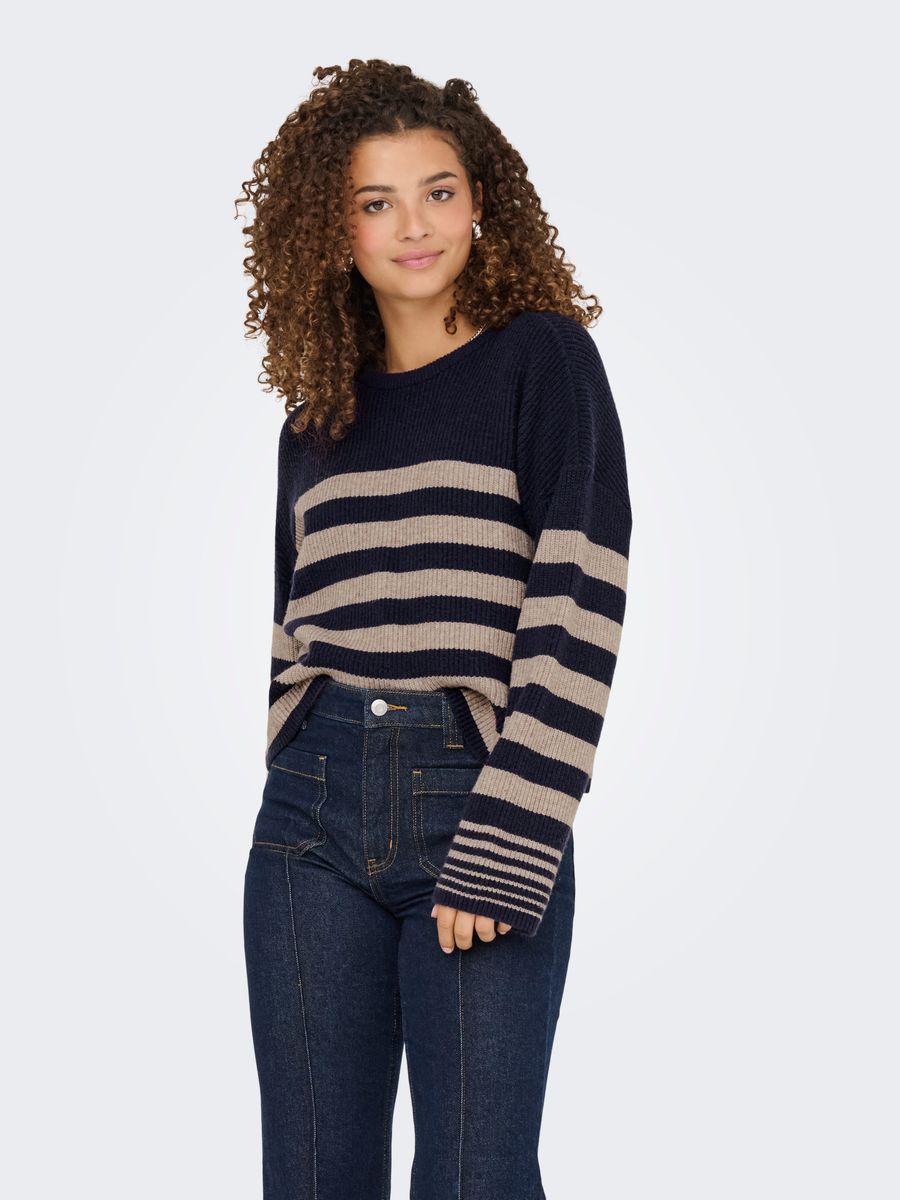 ONLKATIA LS RIB STRIPE O-NECK CC KNT