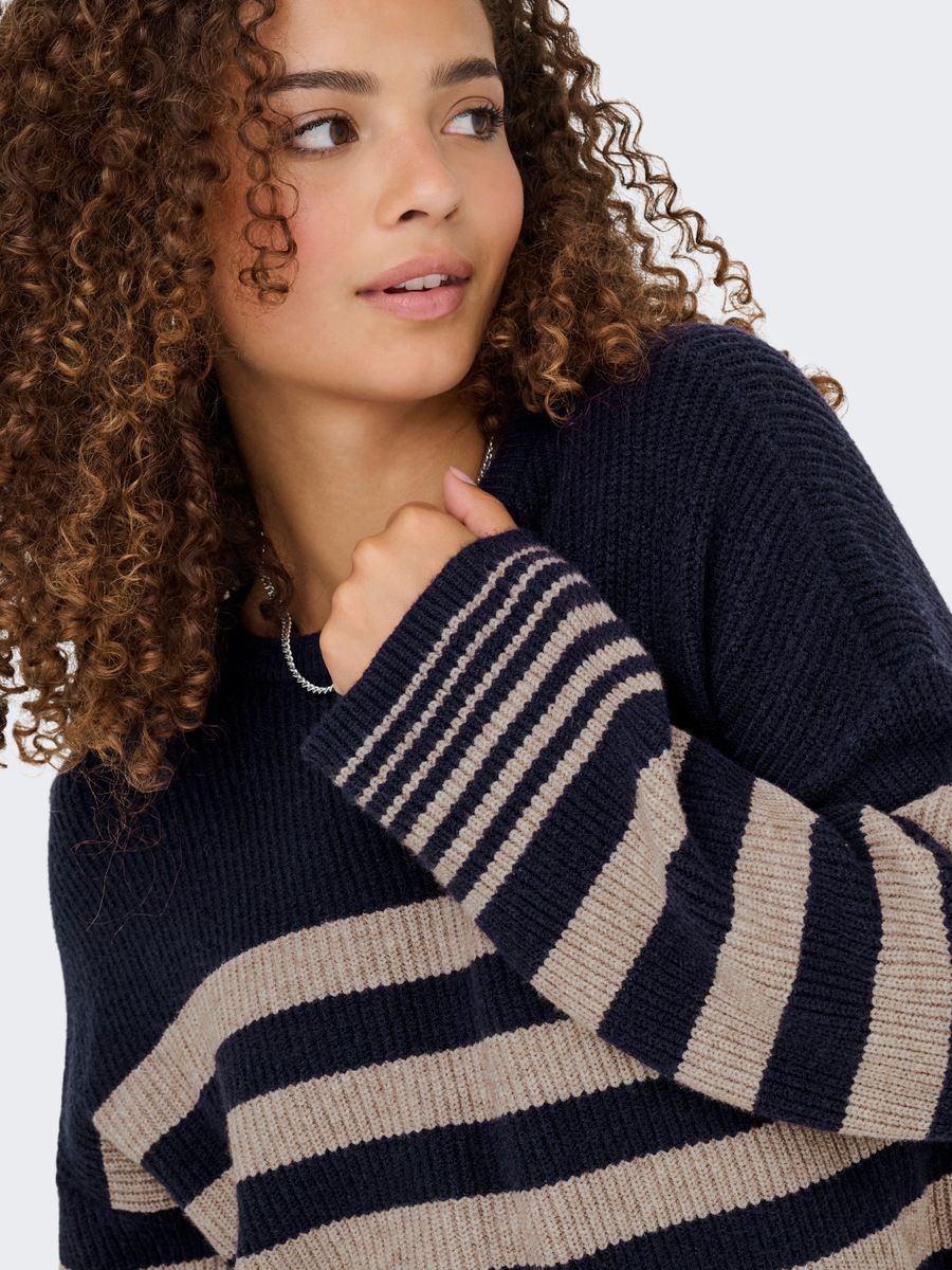 ONLKATIA LS RIB STRIPE O-NECK CC KNT