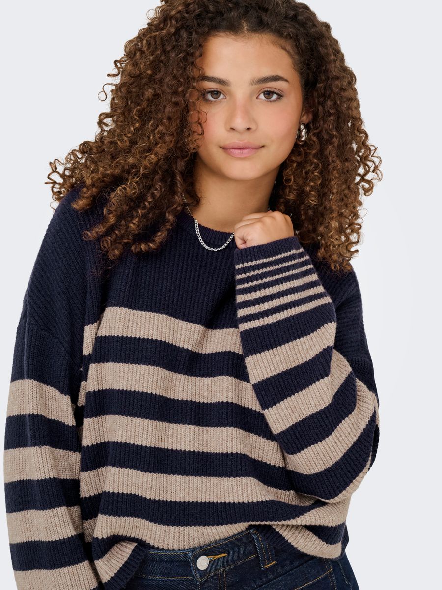ONLKATIA LS RIB STRIPE O-NECK CC KNT