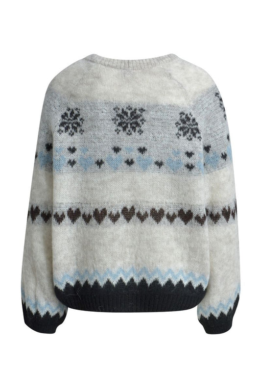 open cardigan w/ intarsia 1/1 raglan sleeve