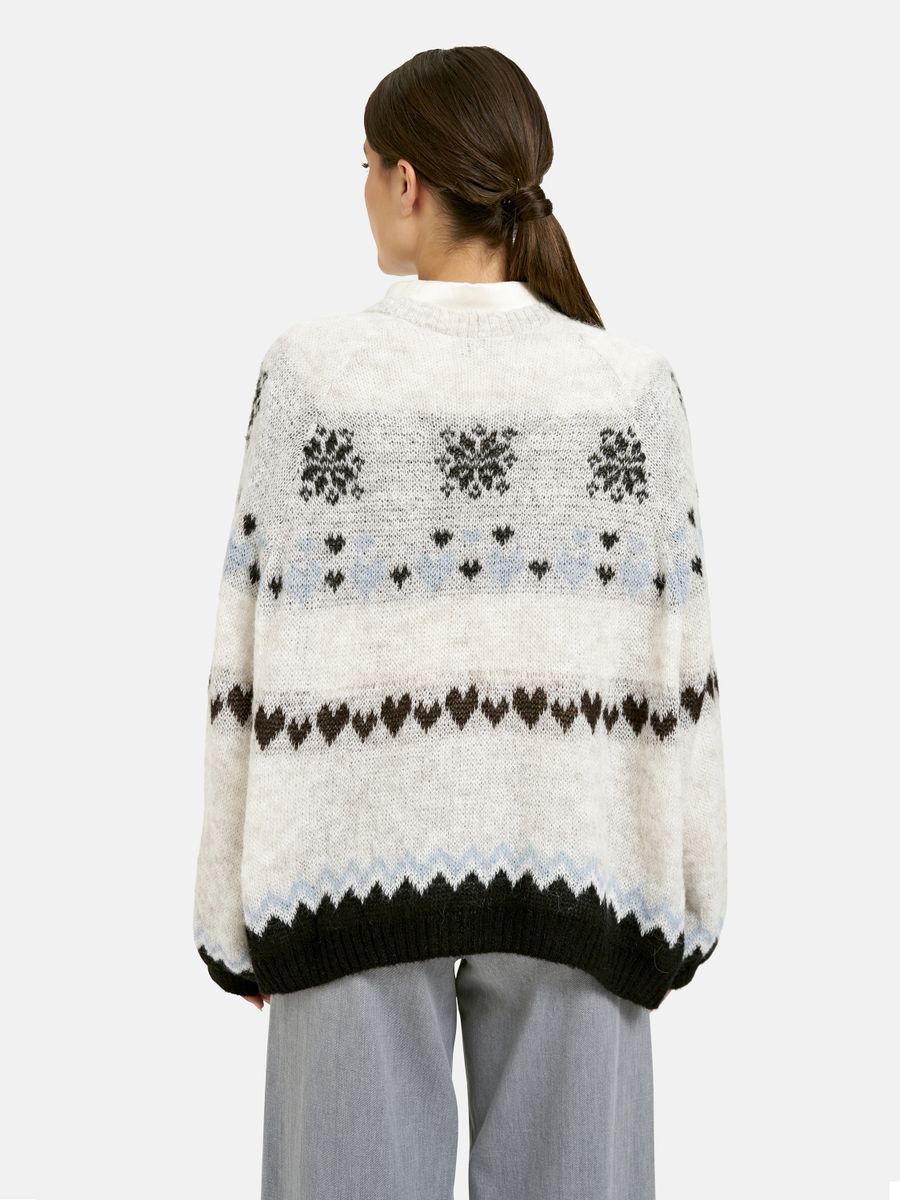 open cardigan w/ intarsia 1/1 raglan sleeve