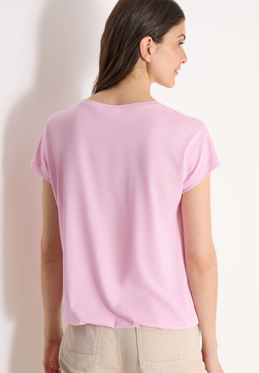 T-Shirt mit V-Neck und Spitzendetail