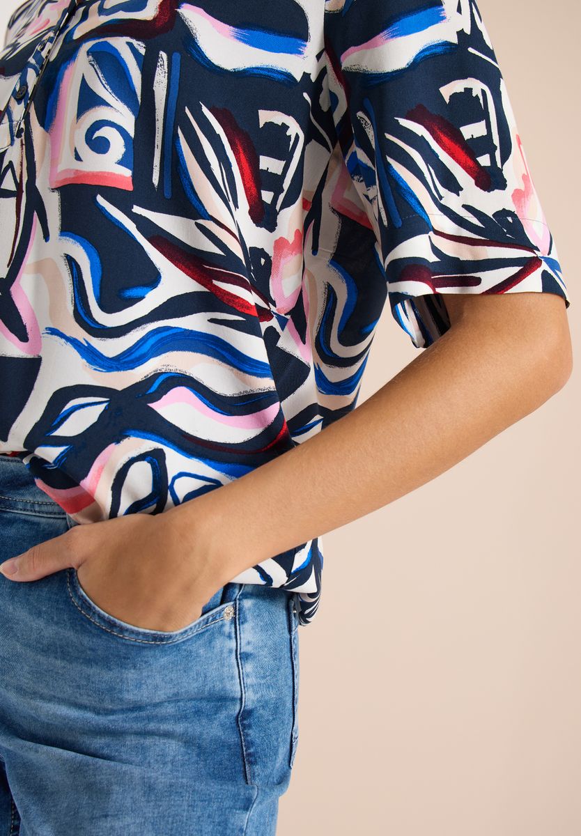 Kurzarm Bluse mit Multicolor Print