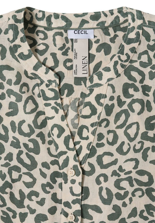 Bluse mit Leo-Muster aus Leinenmix