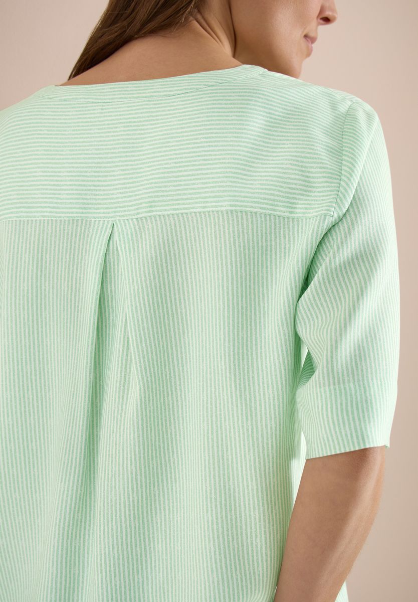 Kurzarm Bluse mit Split Neck und Streifen