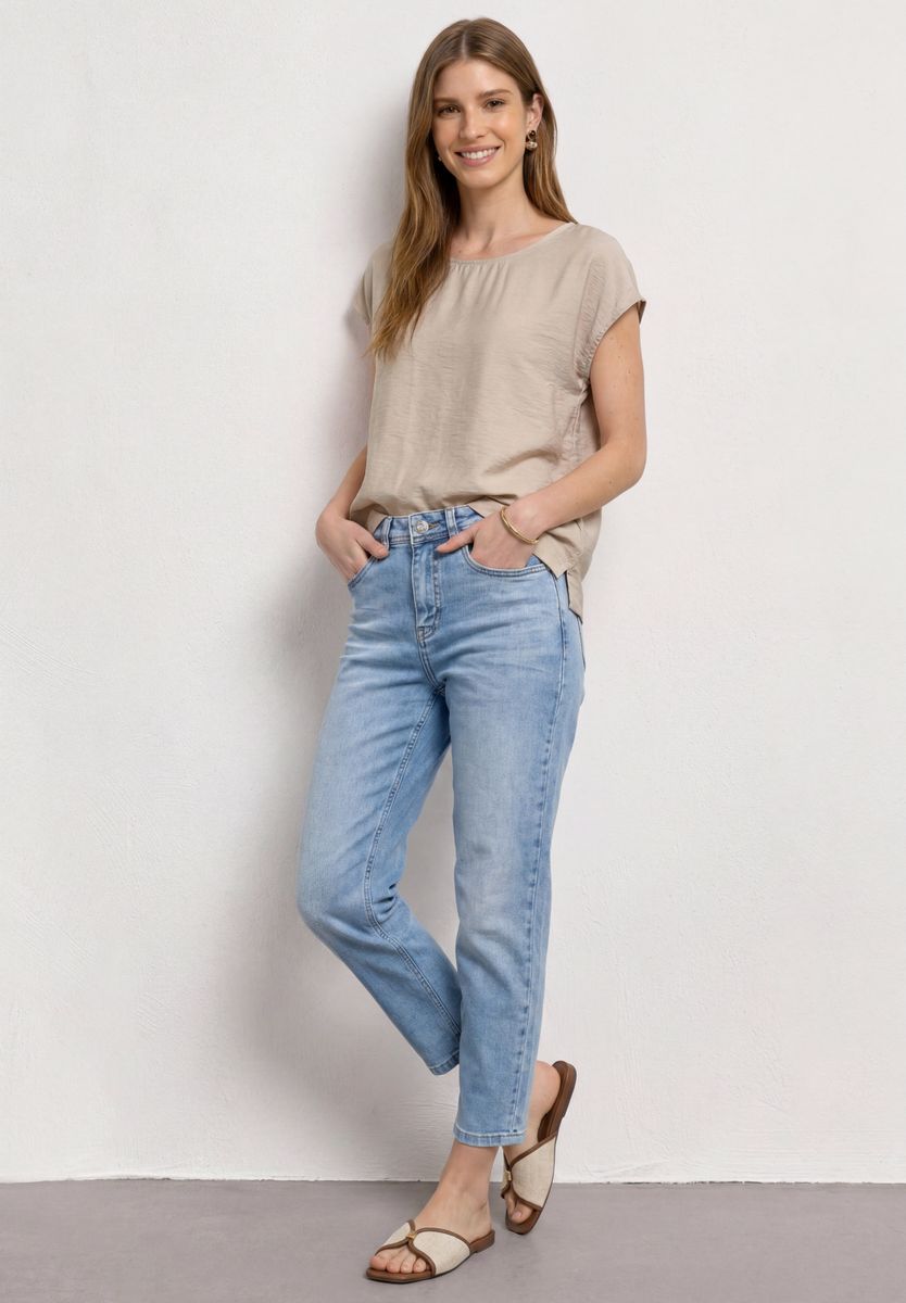Dropped Shoulder Blusenshirt mit Rundhals