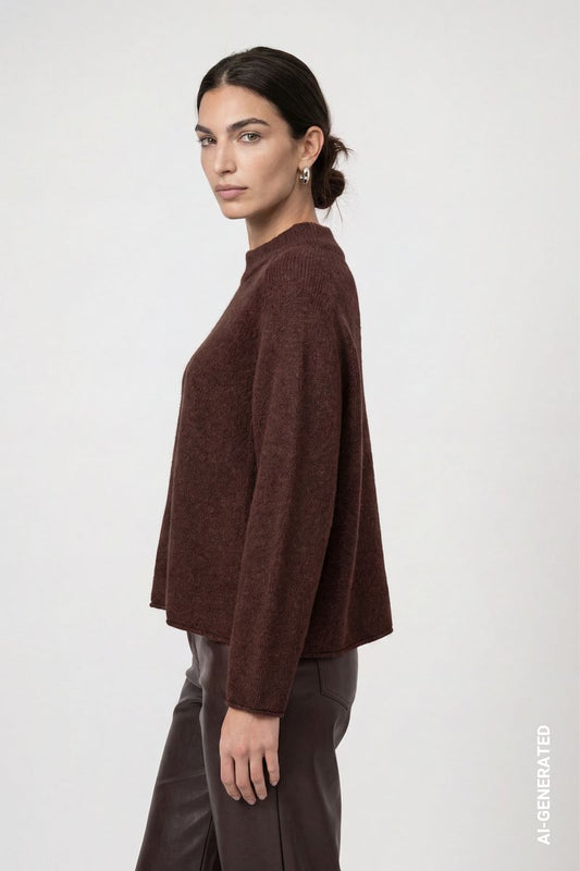 Flauschiger Strickpullover mit Rollsaum