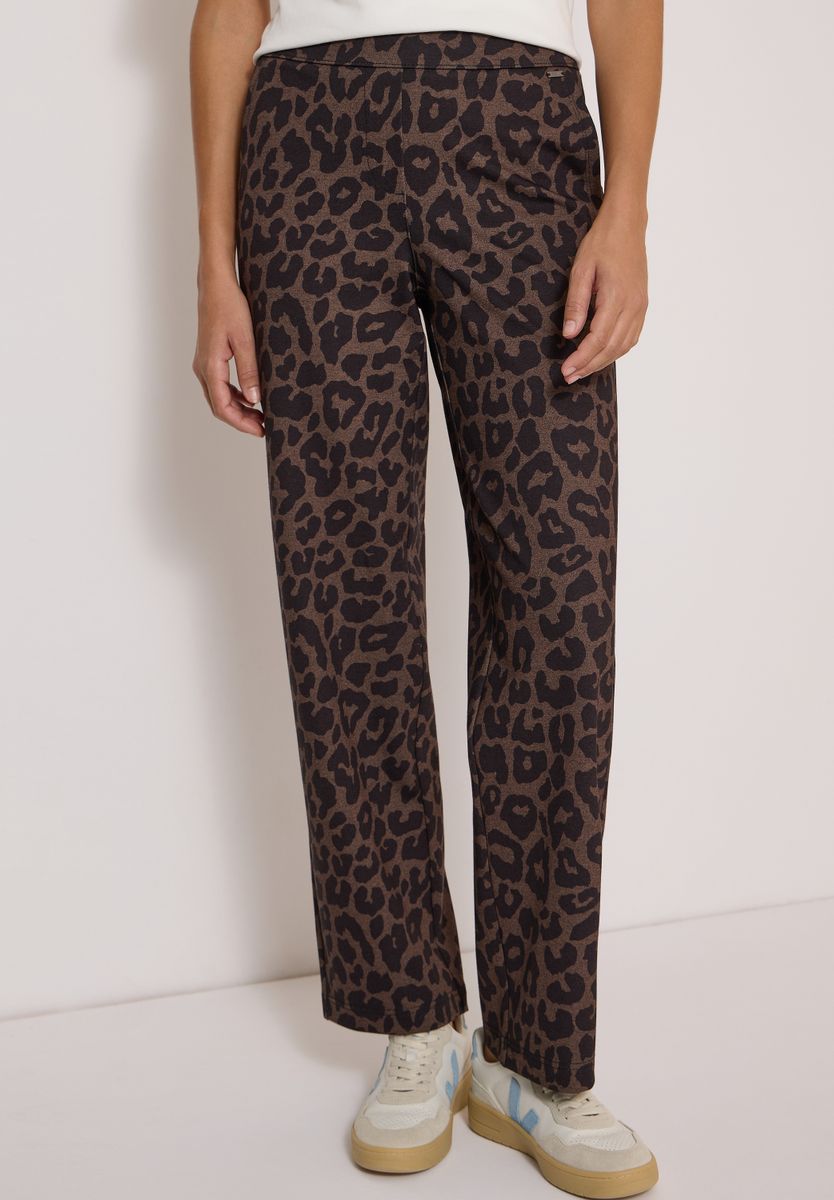 High Waist Straight Leg Hose mit Leo-Muster