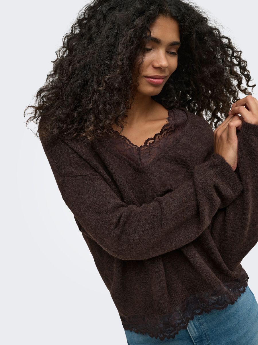 ONLCLOVER LS LACE V-NECK REVERSIBLE KNT