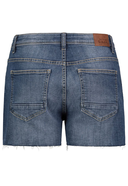 DOB shorts, spezielle Münztasche, destr. edges an Tascheneingriffen, aufgesetzte Gesäßtaschen mit Biese, Schlitz an der Seite, offener Saum