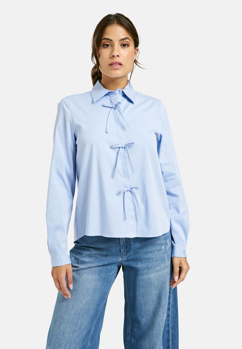 shirt blouse with deco bow tie placket 1/1 sleeve