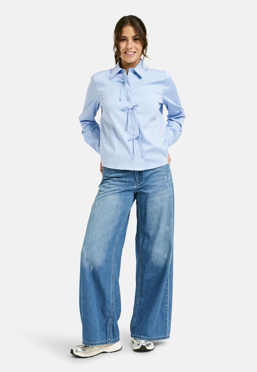 shirt blouse with deco bow tie placket 1/1 sleeve