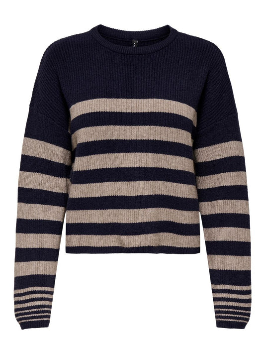 ONLKATIA LS RIB STRIPE O-NECK CC KNT