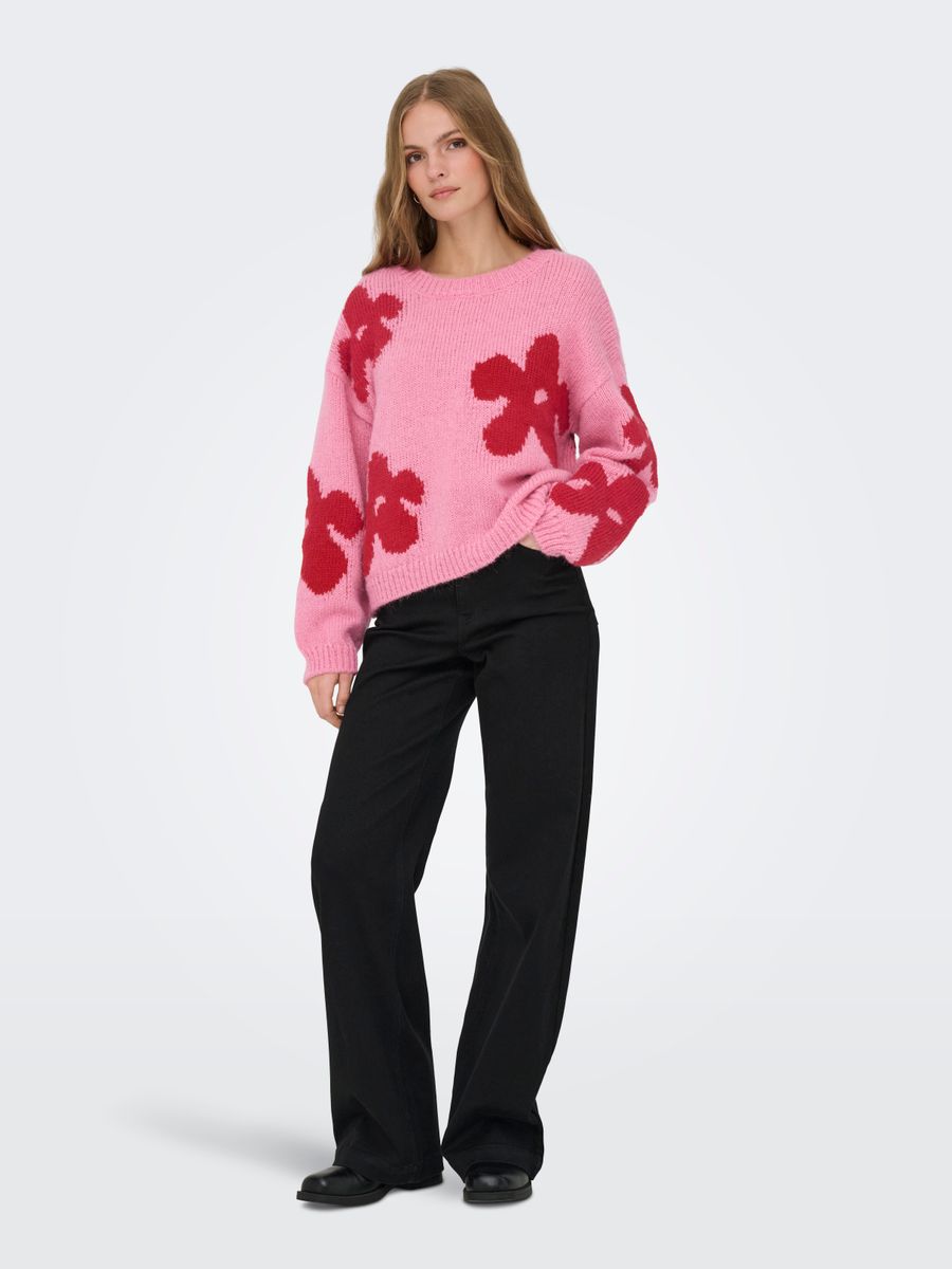 ONLBOOTLE LS FLOWER O-NECK KNT