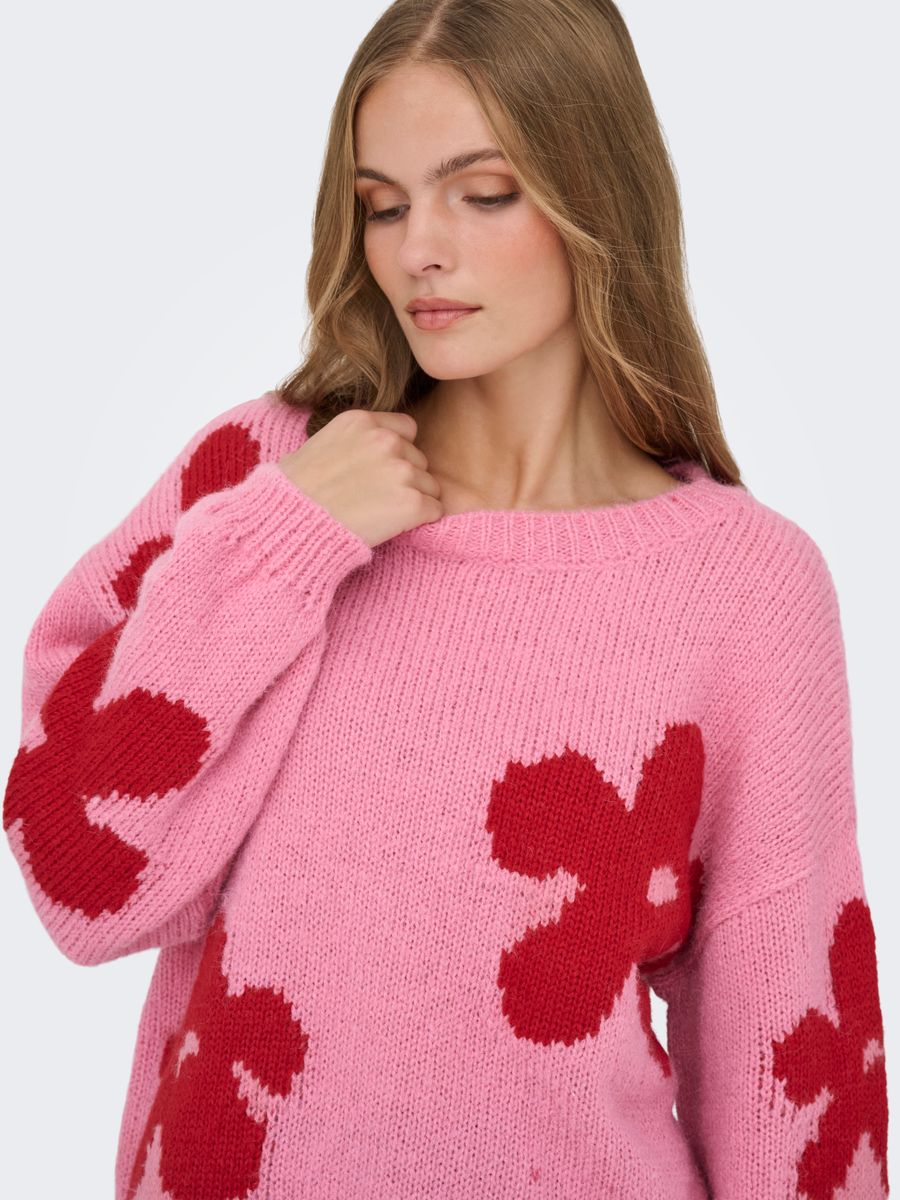 ONLBOOTLE LS FLOWER O-NECK KNT