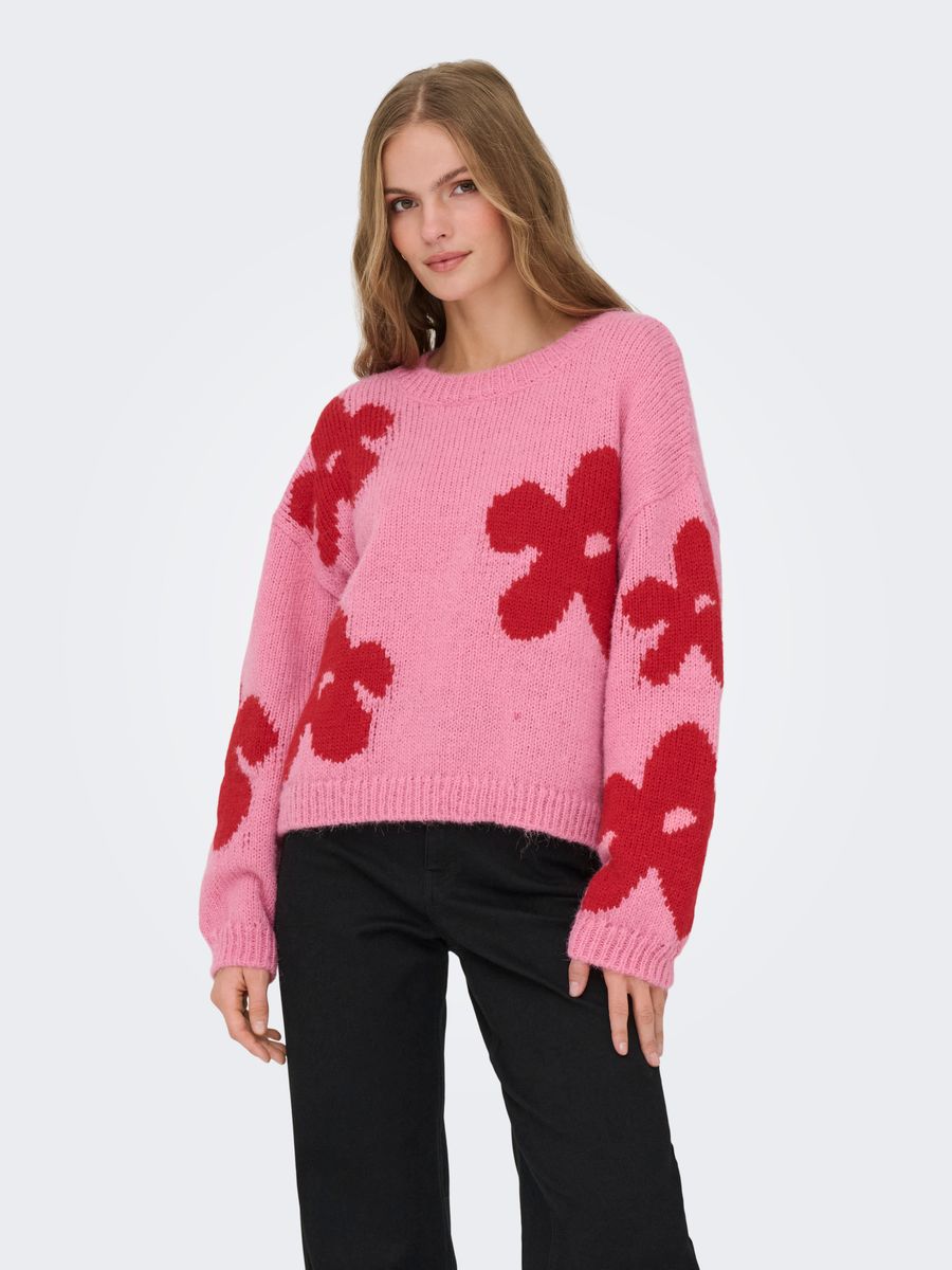 ONLBOOTLE LS FLOWER O-NECK KNT