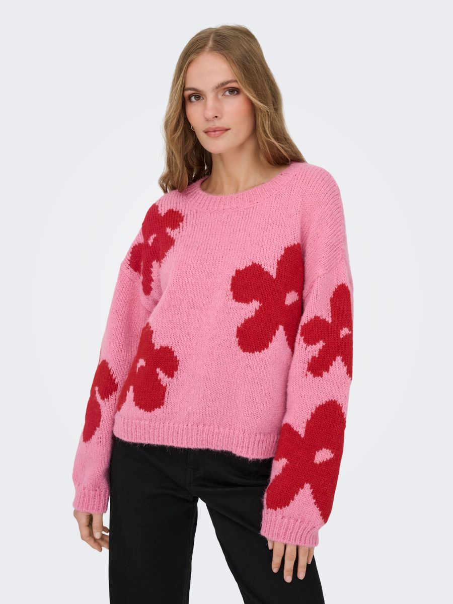 ONLBOOTLE LS FLOWER O-NECK KNT