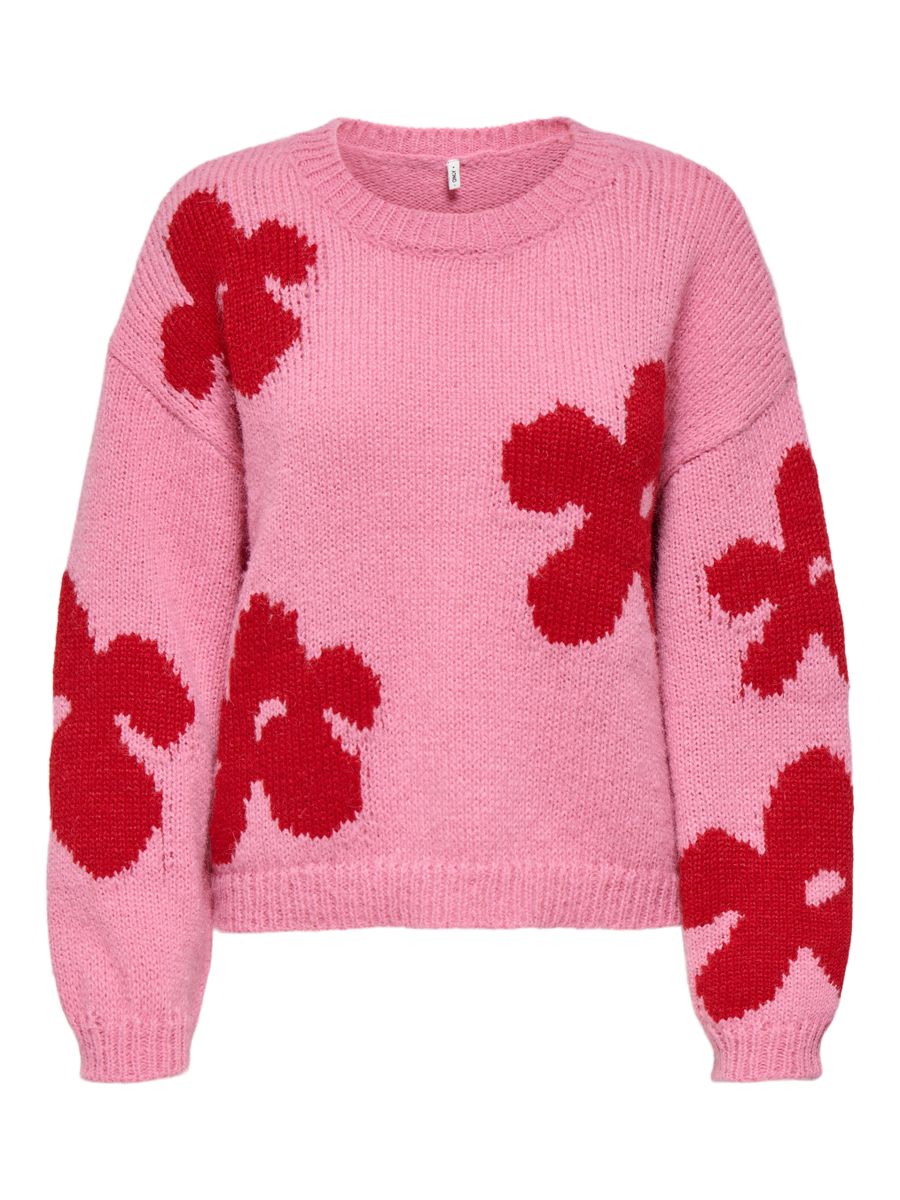 ONLBOOTLE LS FLOWER O-NECK KNT