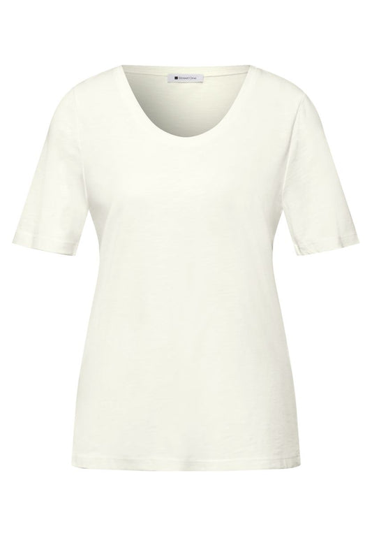 Basic T-Shirt mit gerundetem V-Neck