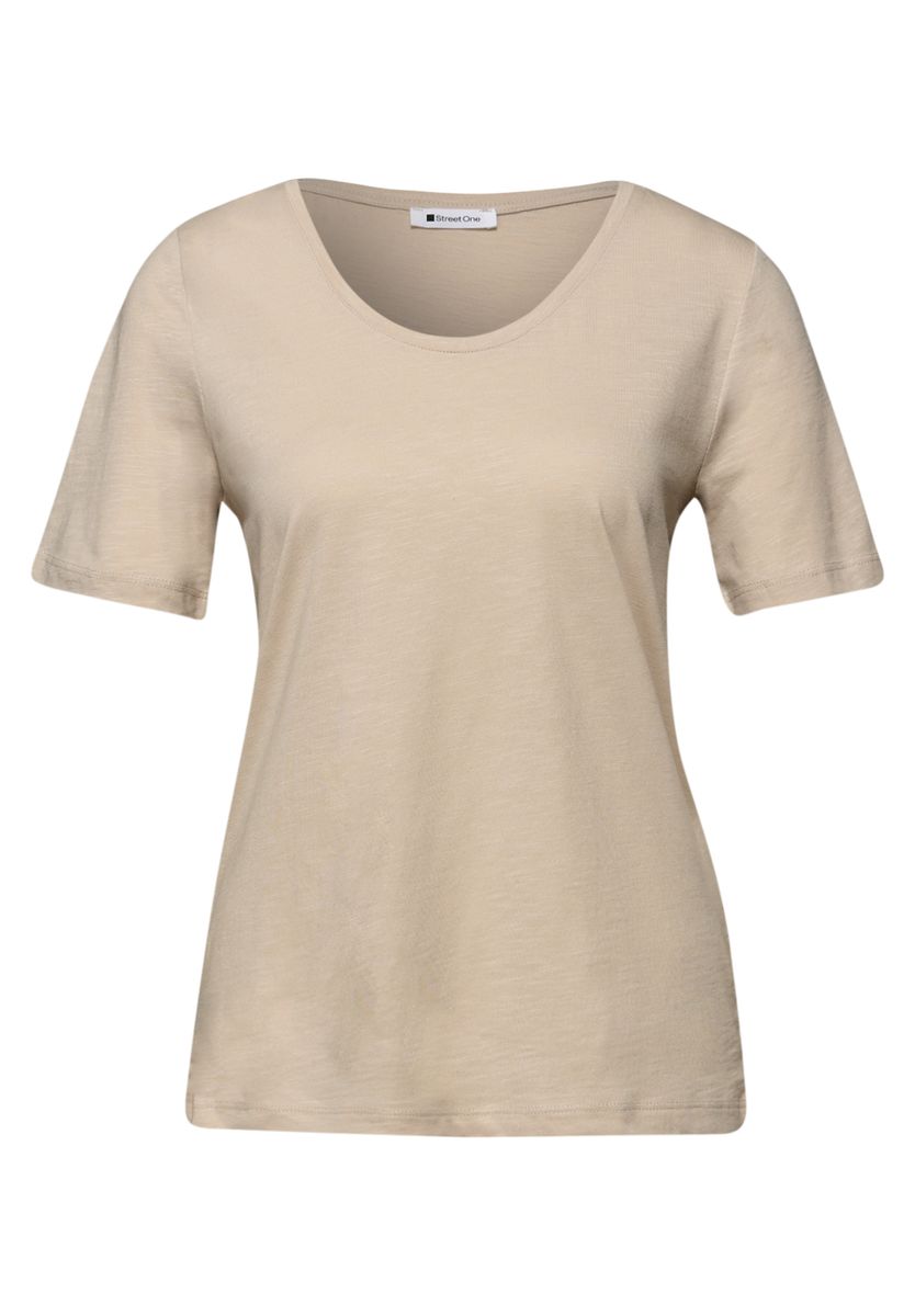 Basic T-Shirt mit gerundetem V-Neck