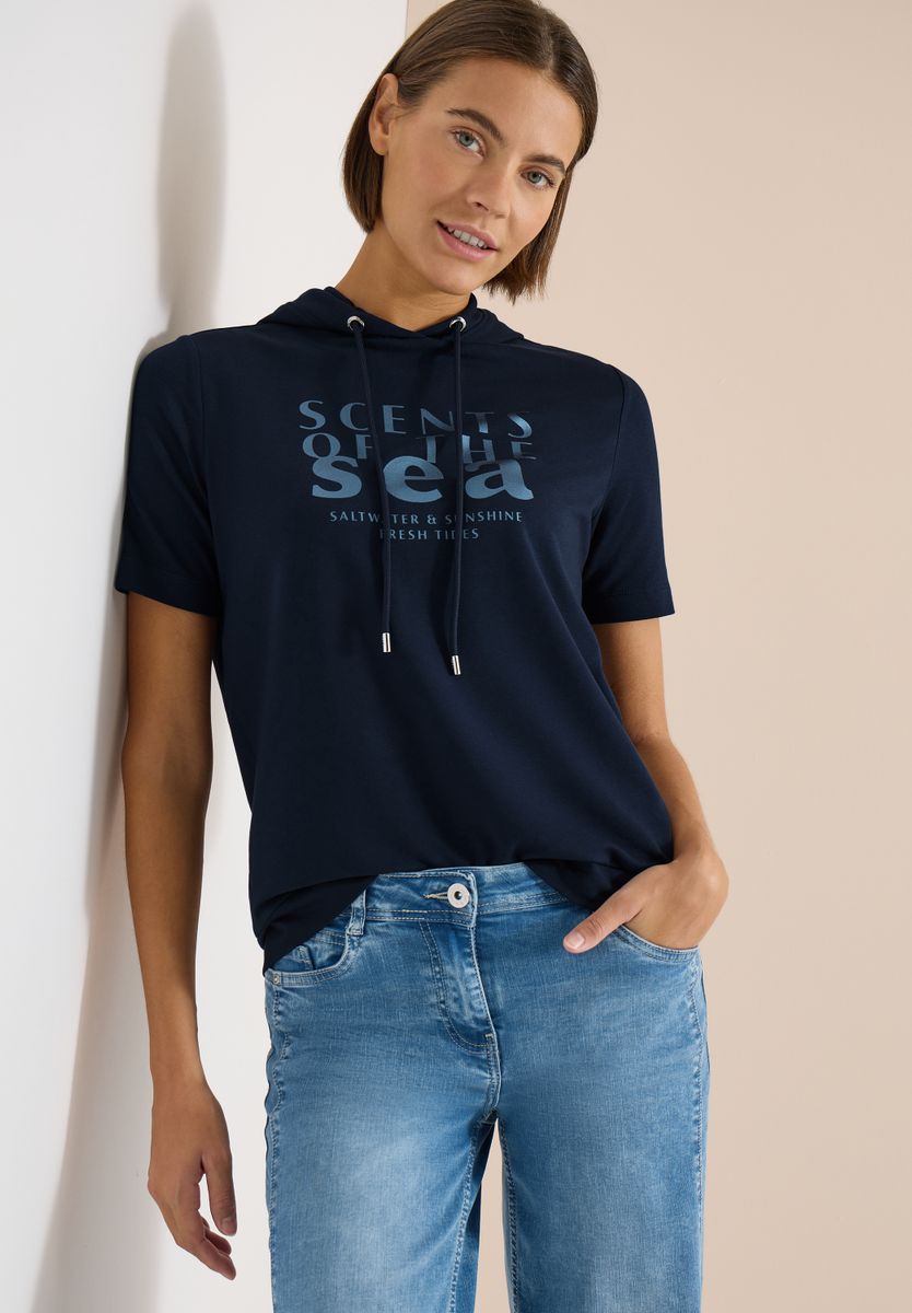 Kurzarm Shirt mit Kapuze und Wording
