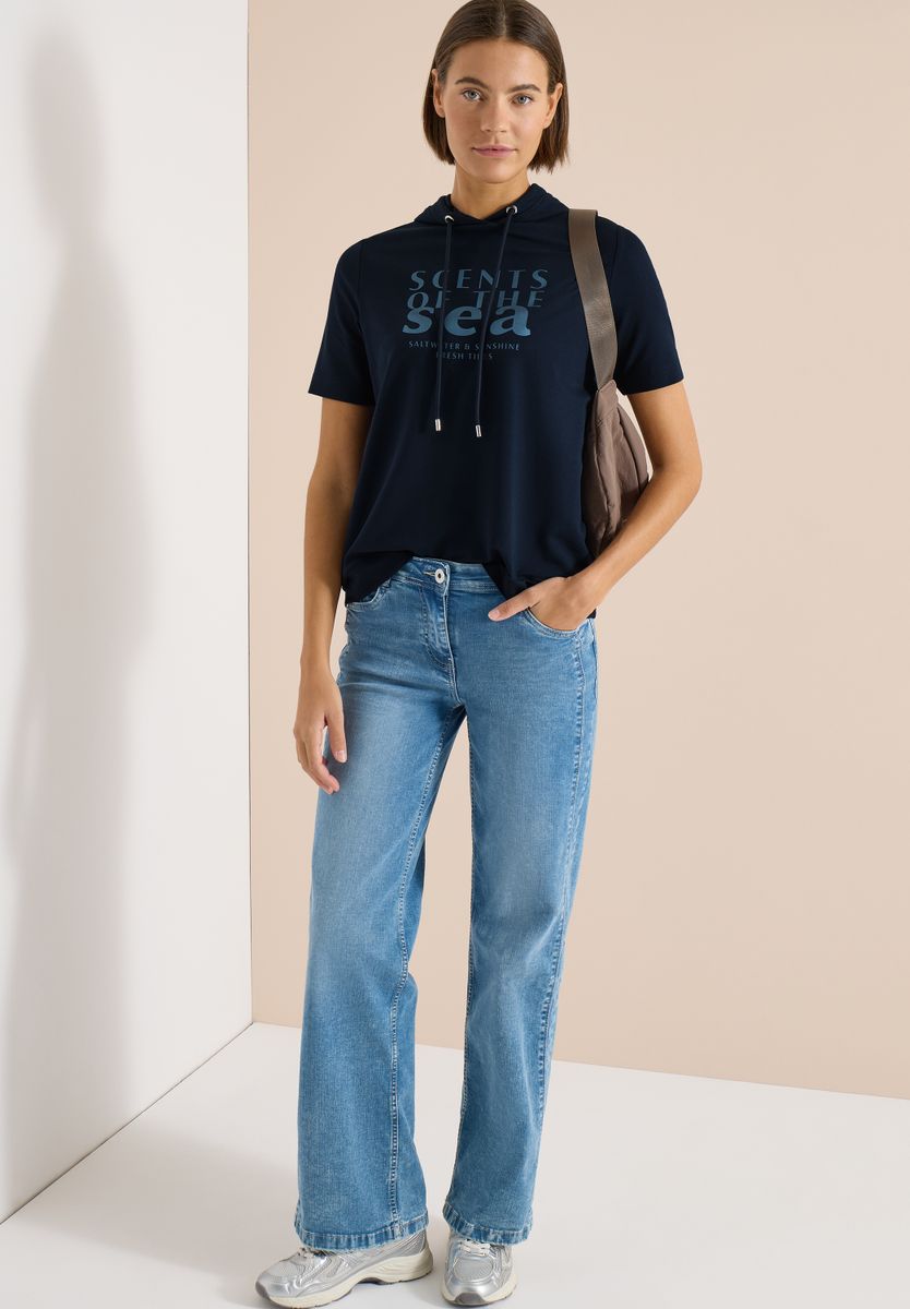 Kurzarm Shirt mit Kapuze und Wording