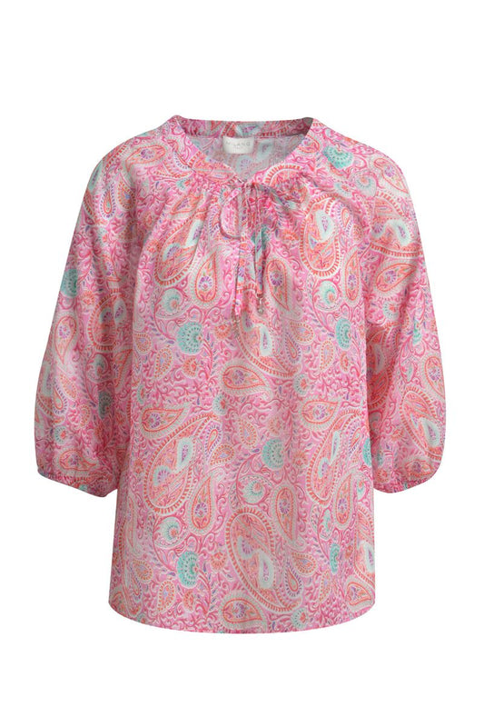 blouse w neckpanel + slit, 3/4 raglan sleeves