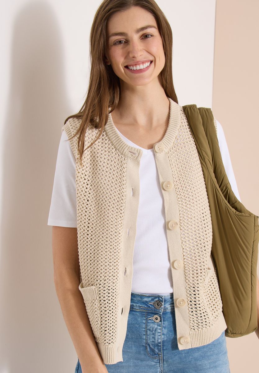 Weste mit Rundhals im Crochet-Look