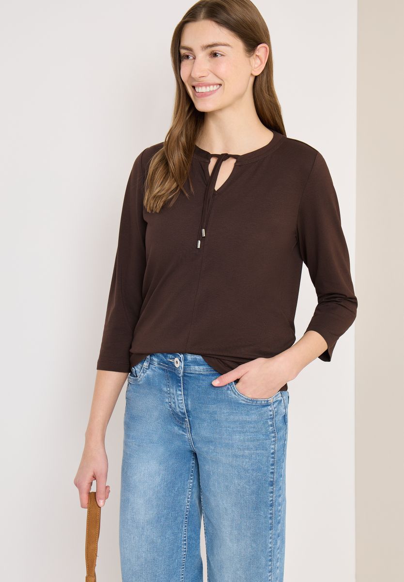 3/4-Arm Shirt mit Split Neck