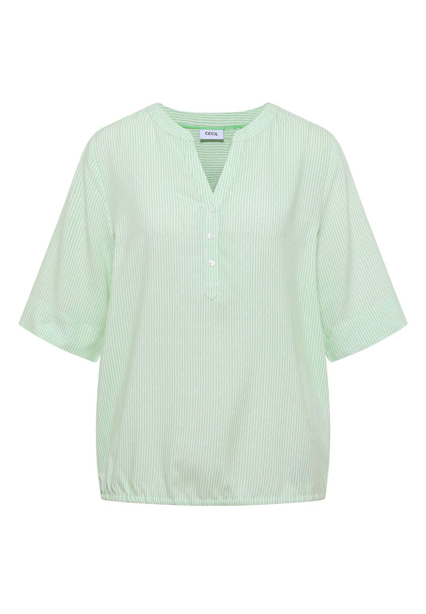 Kurzarm Bluse mit Split Neck und Streifen