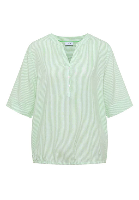 Kurzarm Bluse mit Split Neck und Streifen