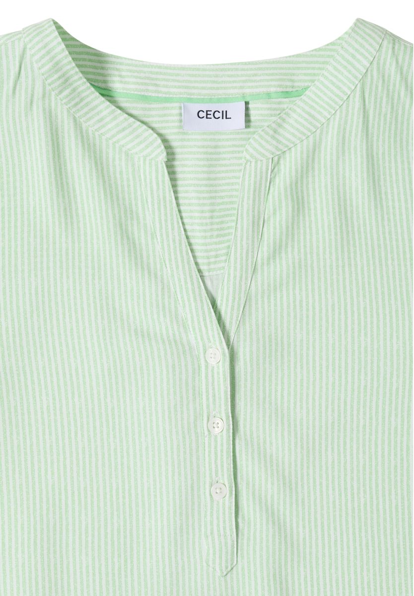 Kurzarm Bluse mit Split Neck und Streifen