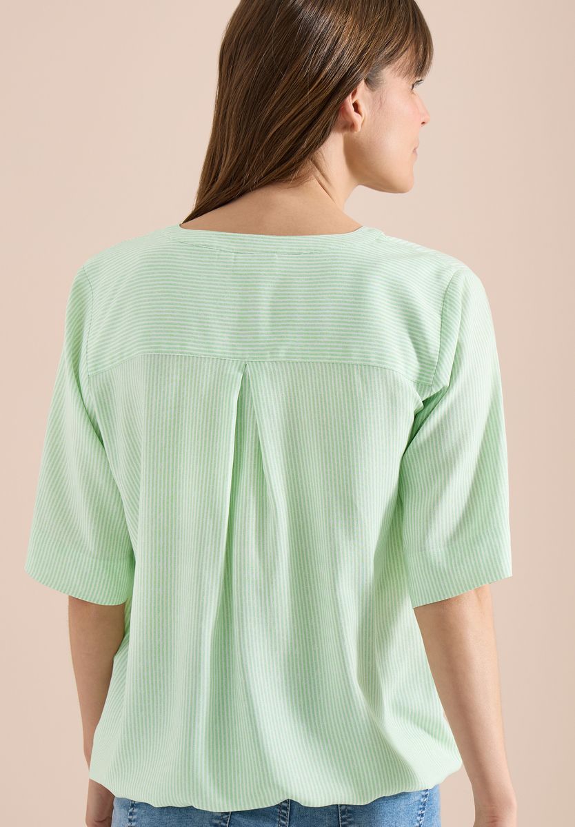 Kurzarm Bluse mit Split Neck und Streifen