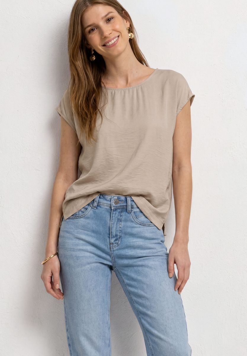 Dropped Shoulder Blusenshirt mit Rundhals