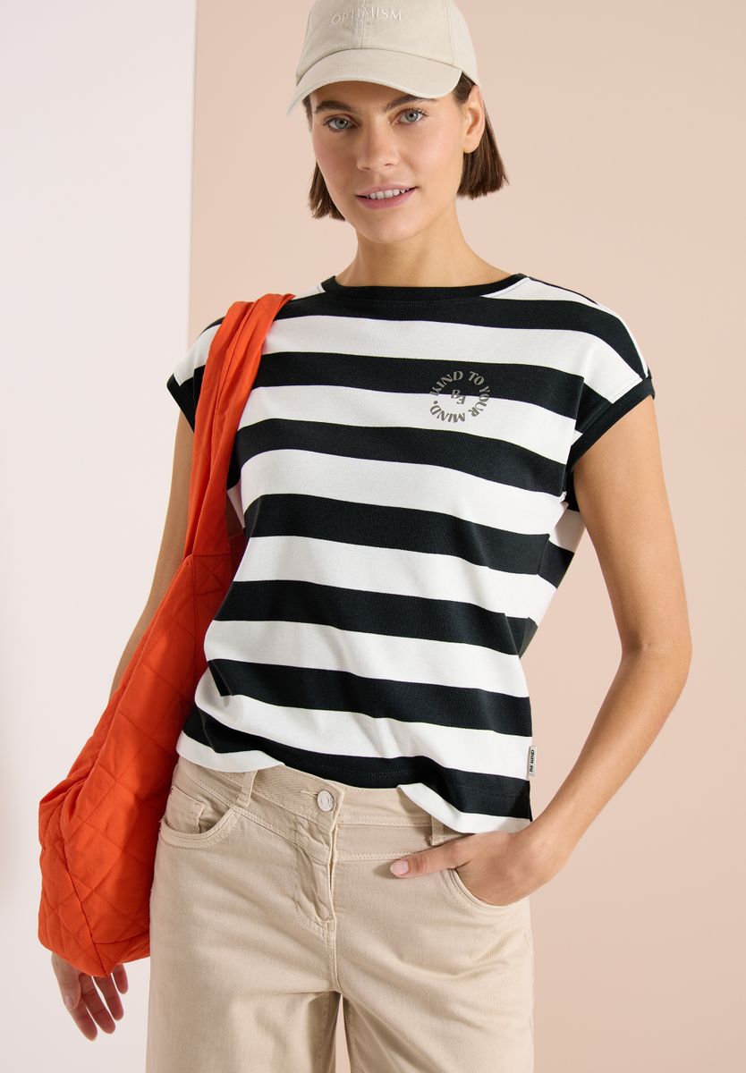 T-Shirt mit Streifen und Printdetail