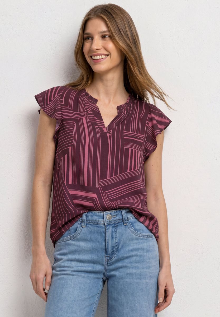 Blusenshirt mit Split Neck und Volant-Ärmeln