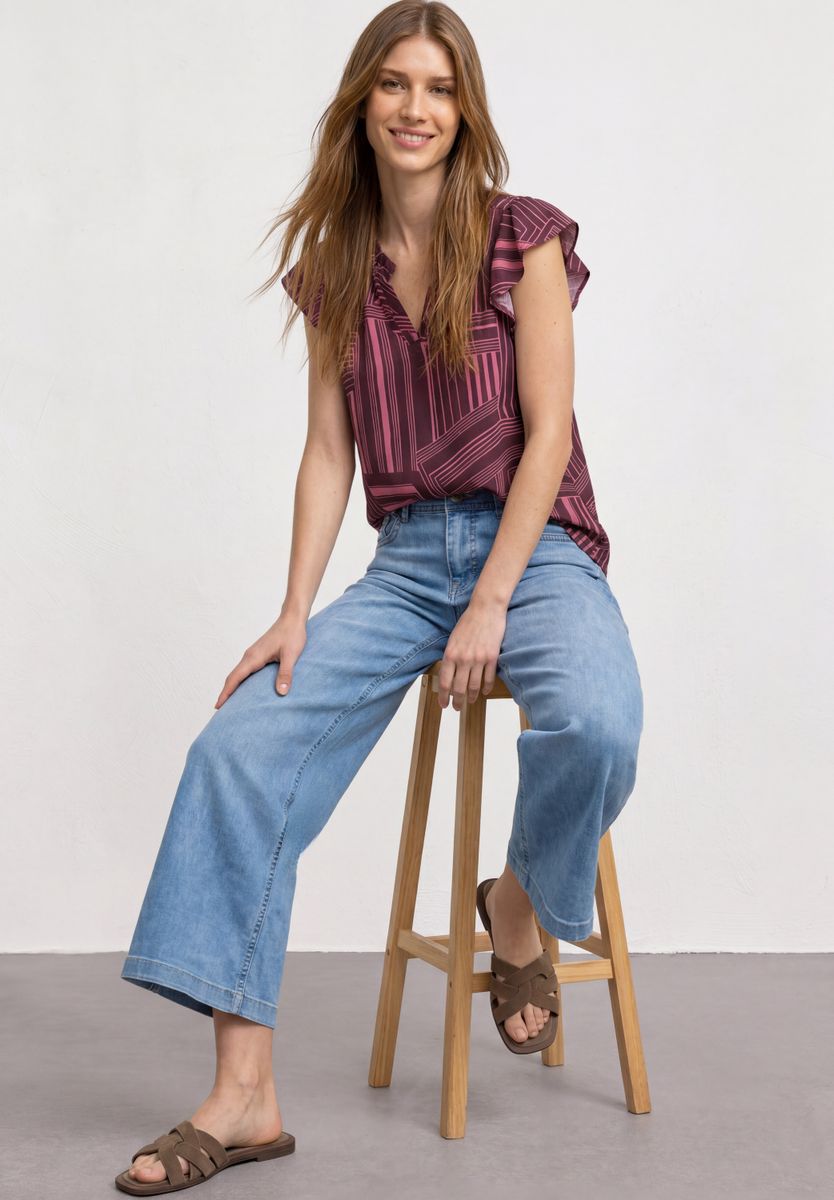 Blusenshirt mit Split Neck und Volant-Ärmeln
