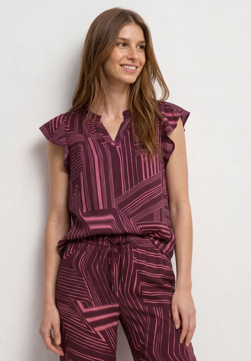 Blusenshirt mit Split Neck und Volant-Ärmeln