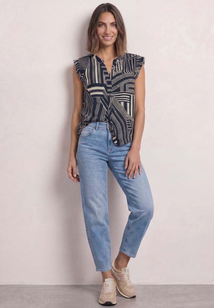 Blusentop mit Split Neck und Rüschen