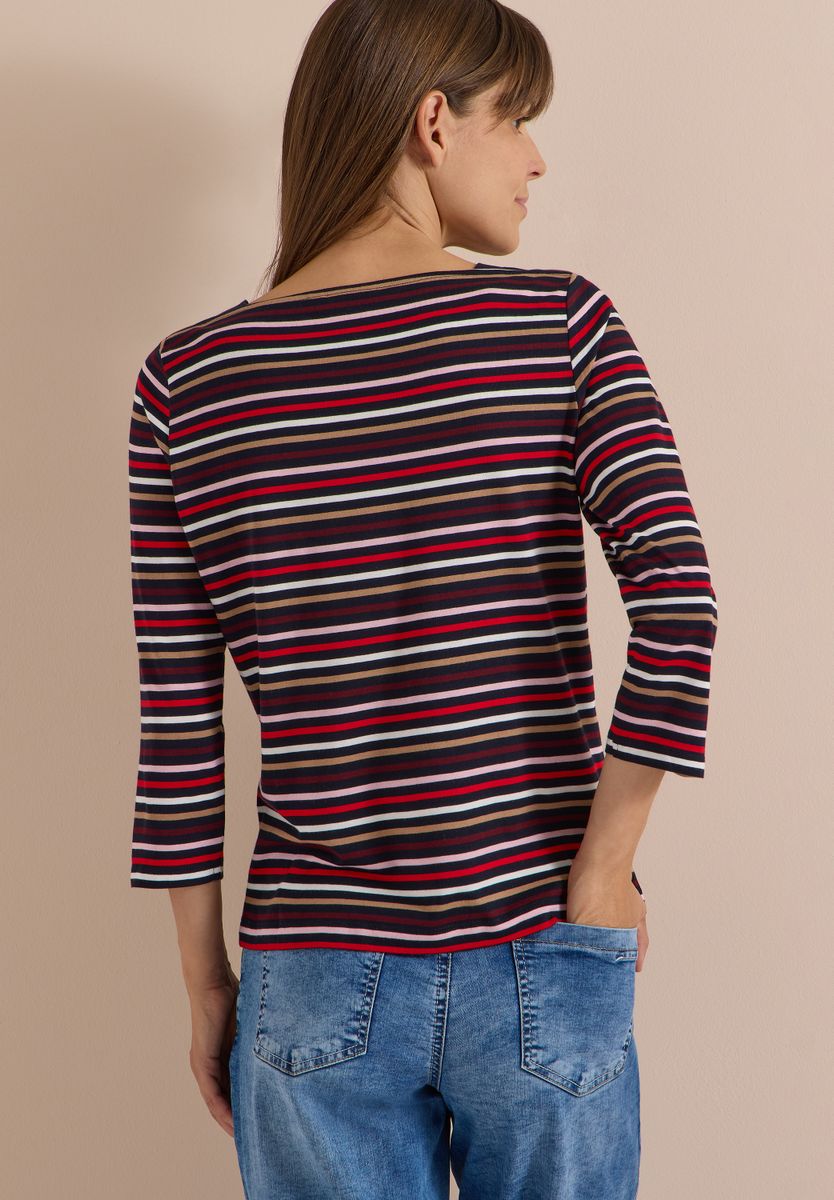 3/4-Arm Shirt mit Boat Neck und Streifen