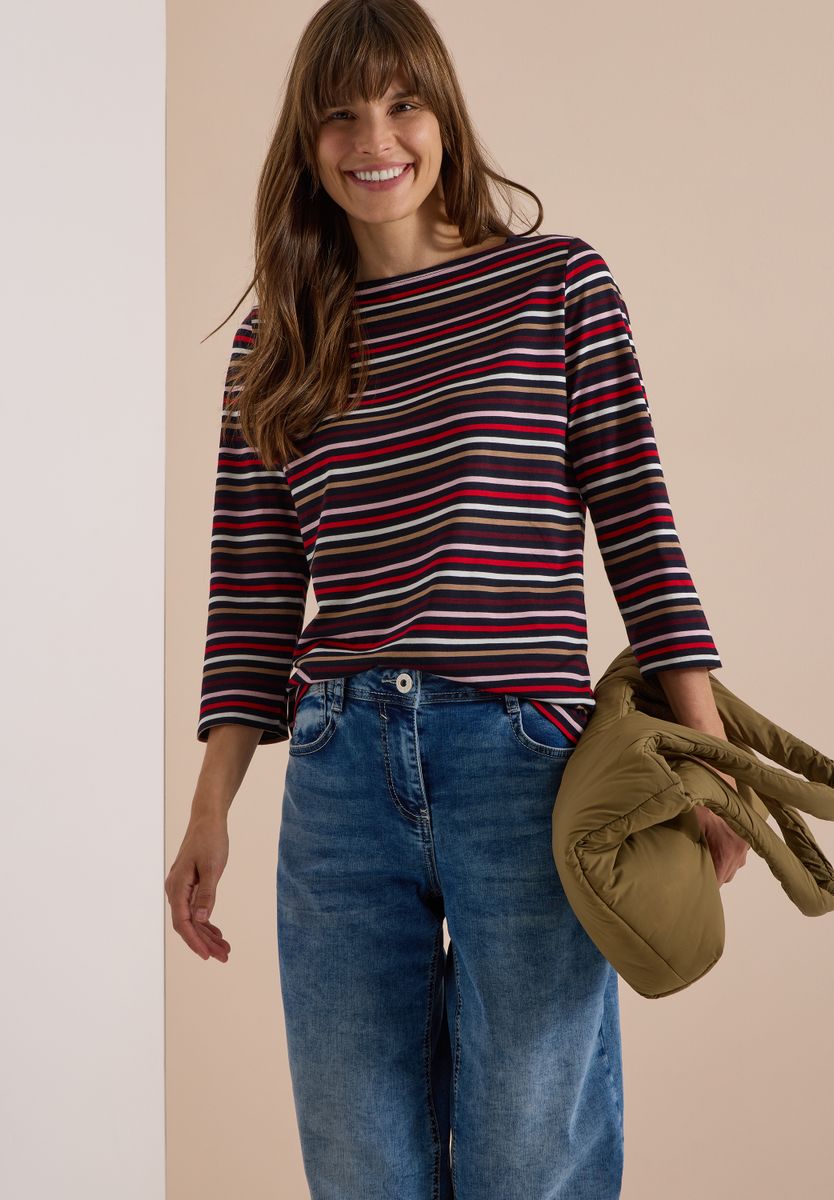 3/4-Arm Shirt mit Boat Neck und Streifen