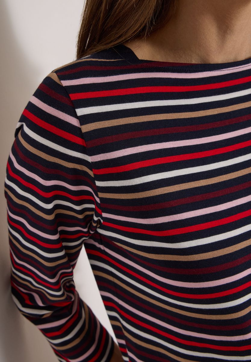 3/4-Arm Shirt mit Boat Neck und Streifen