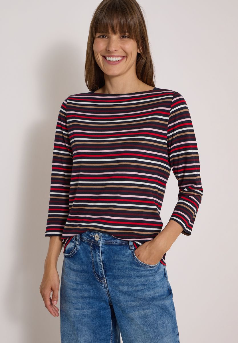 3/4-Arm Shirt mit Boat Neck und Streifen