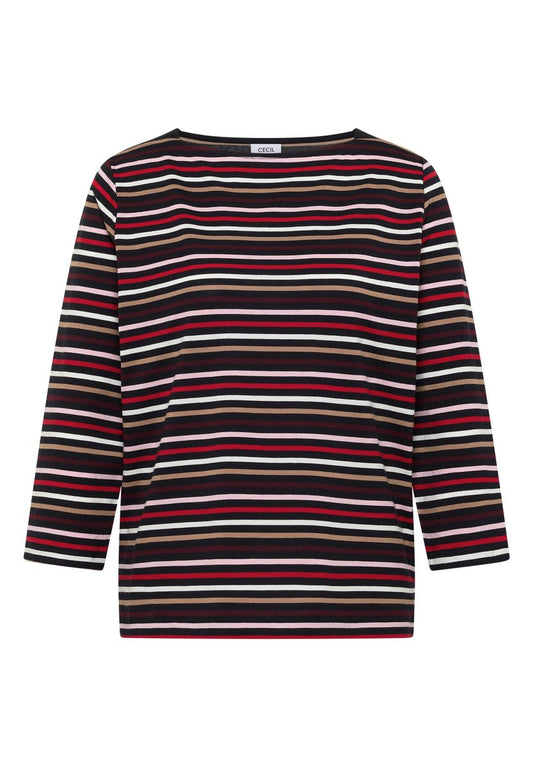 3/4-Arm Shirt mit Boat Neck und Streifen
