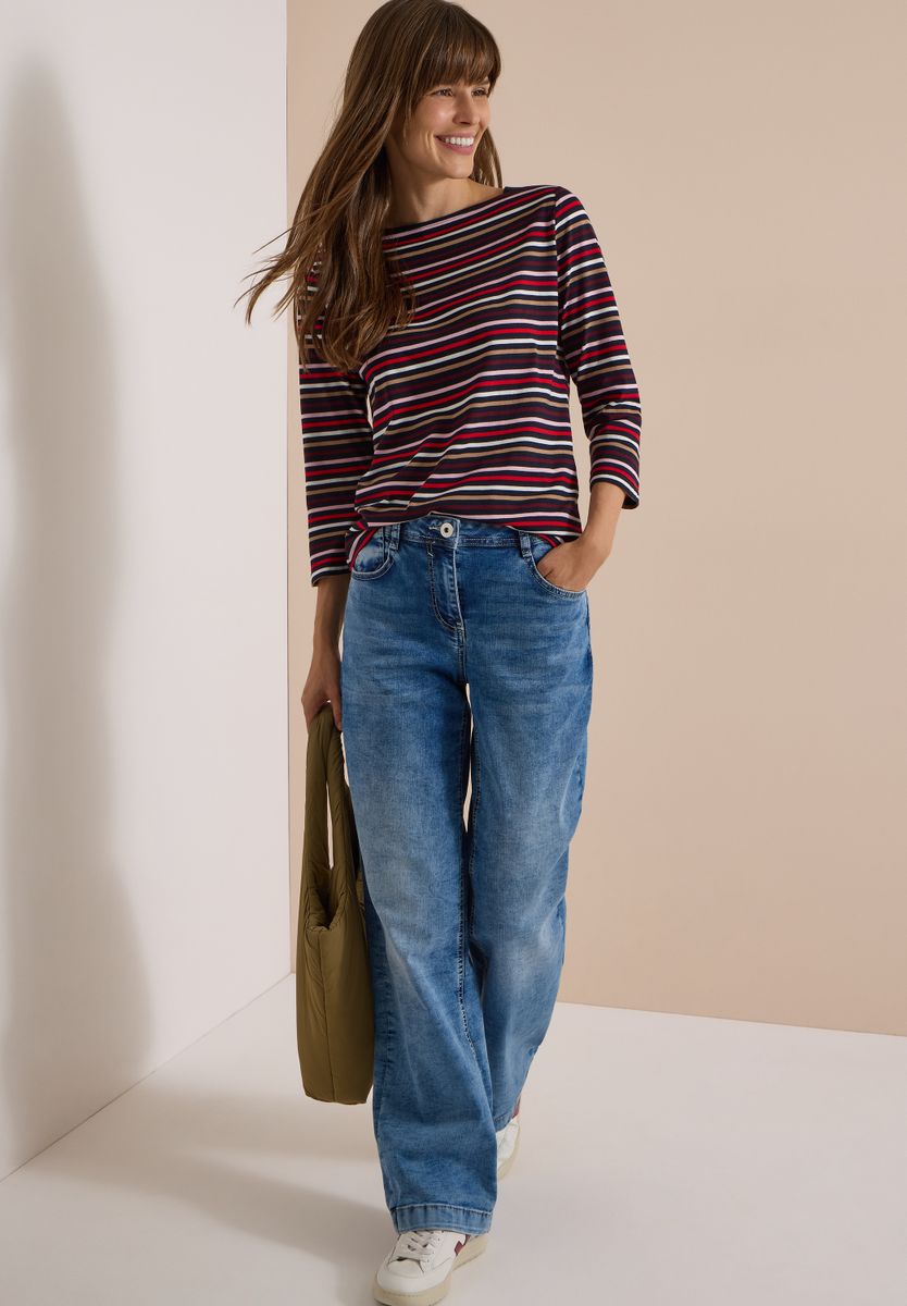 3/4-Arm Shirt mit Boat Neck und Streifen