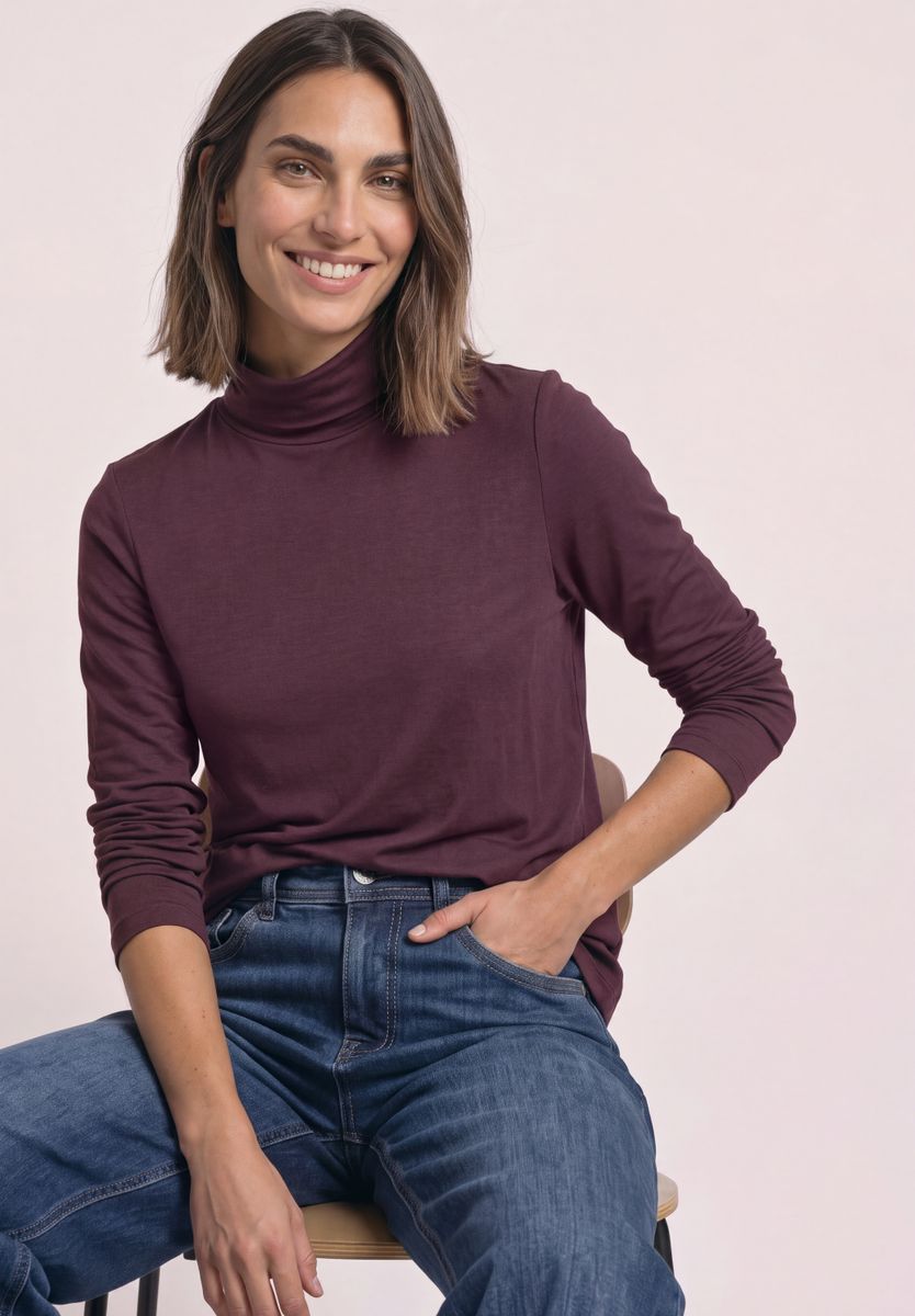 Langarm Shirt in Unifarbe mit Rollkragen