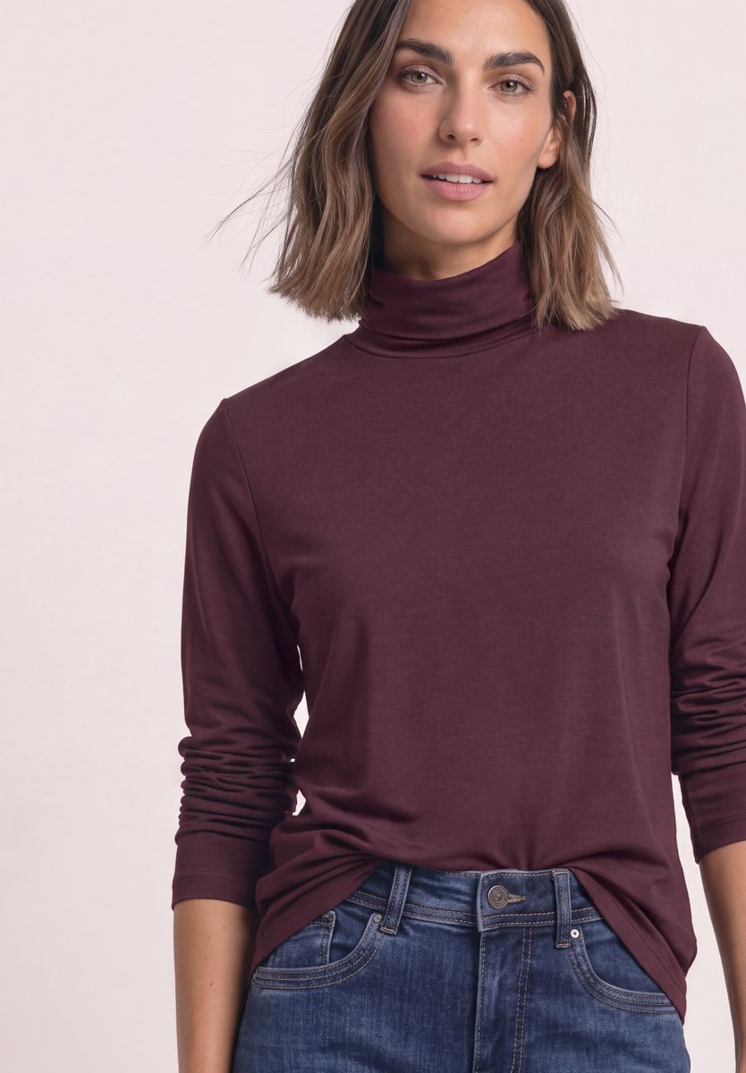 Langarm Shirt in Unifarbe mit Rollkragen